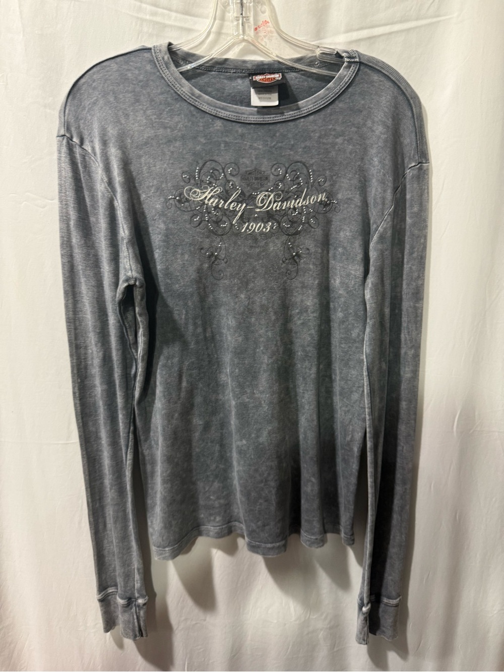 Harley-Davidson Women's Long Sleeve Mineral Wash Tee - Charcoal Gray